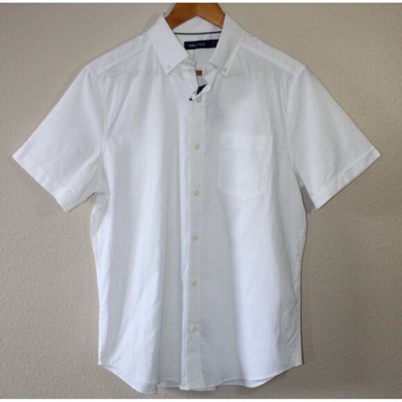 Nautica Mens White Short Sleeve Cotton Button Up S NWT - Picture 1 of 6